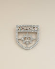 Chanel Silver Swarovski Baguette Crystal CC Shield Brooch