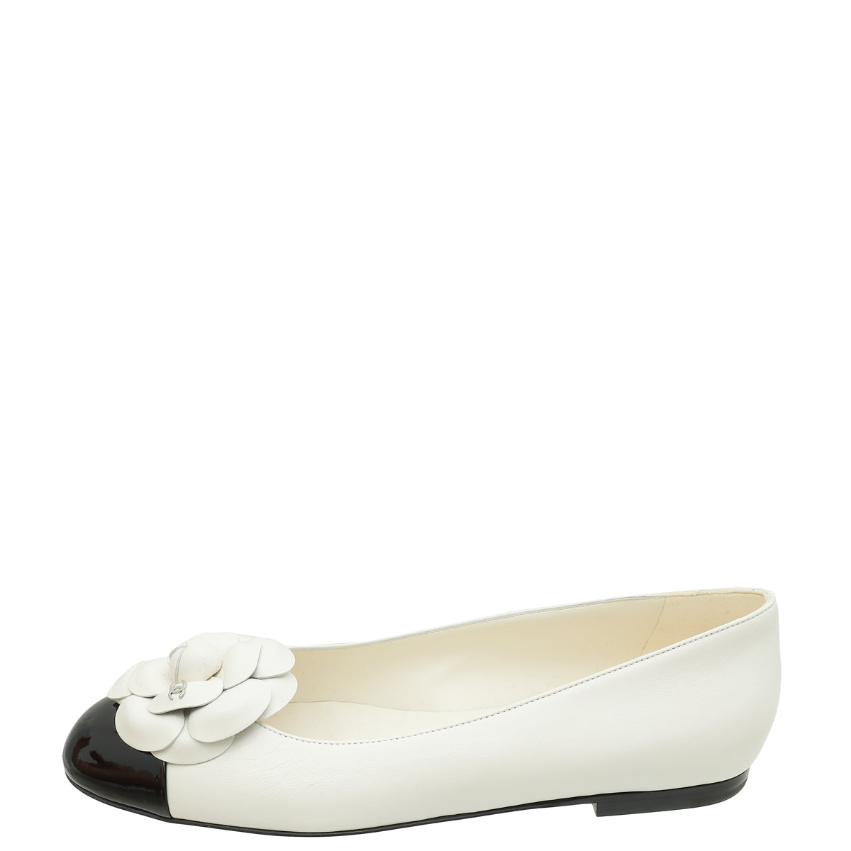 Chanel White CC Camellia Flower Flat Ballerina 39
