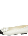 Chanel White CC Camellia Flower Flat Ballerina 39