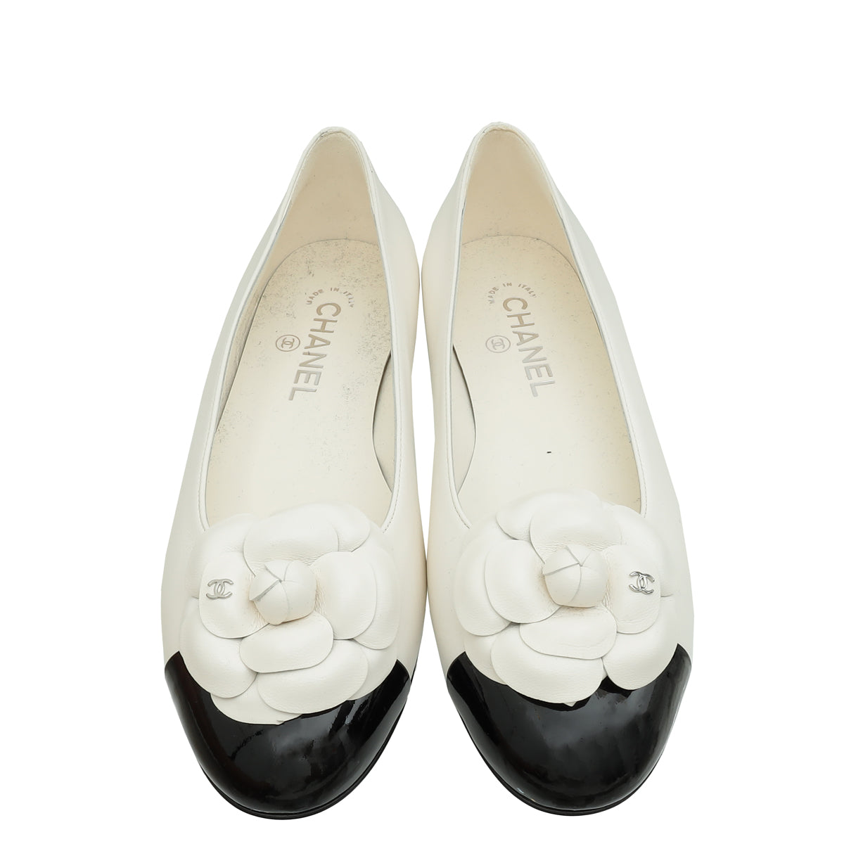 Chanel White CC Camellia Flower Flat Ballerina 39