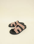 Hermes Rose Perle Suede Crystal Chypre Sandals 36.5