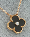 Van Cleef & Arpels 18K Rose Gold Diamond Silver Obsidian Vintage Alhambra Holiday 2023 Pendant Necklace