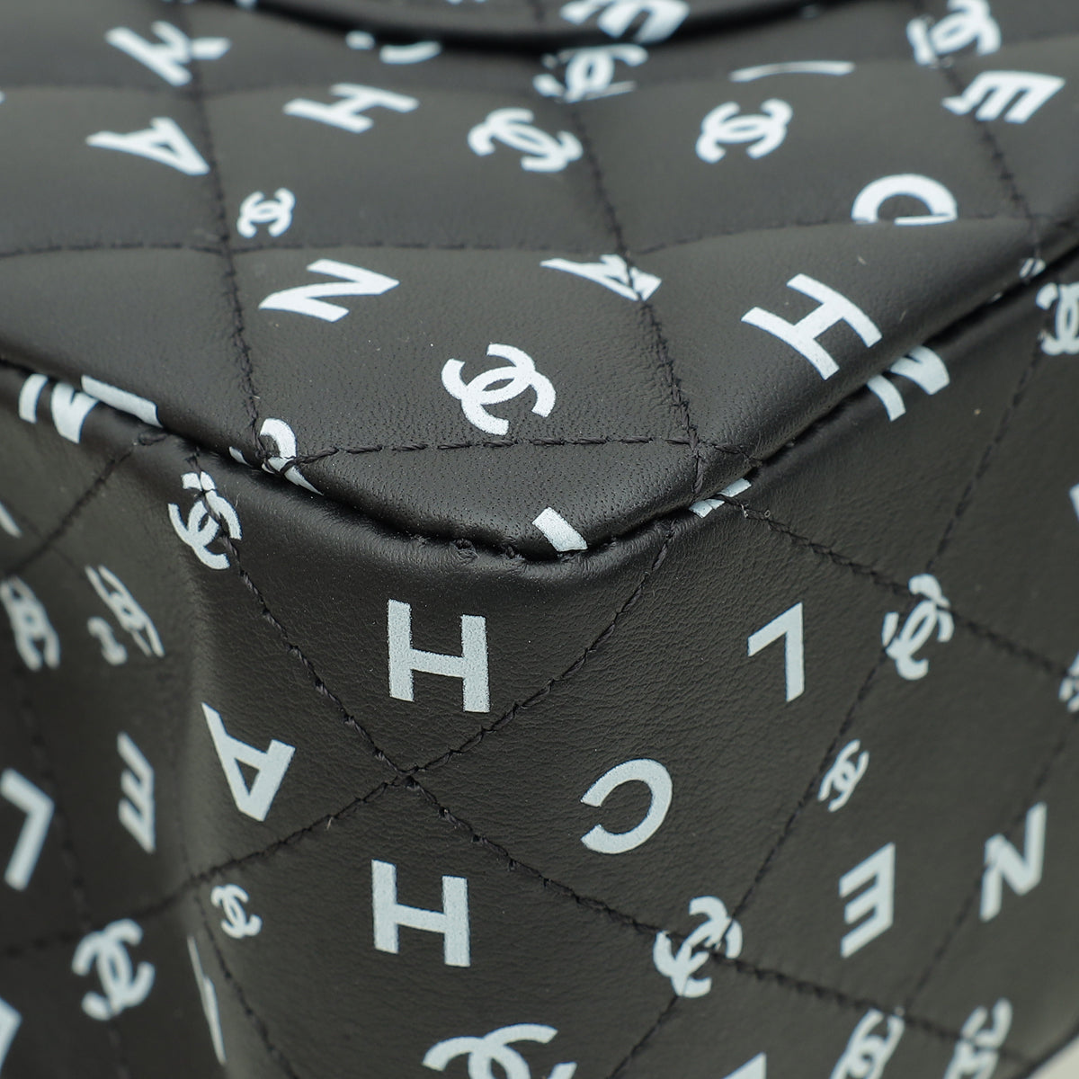 Chanel Black CC Classic 11.12 Letters Print Double Flap Medium Bag