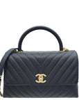 Chanel Navy Blue Chevron Coco Handle Large Bag