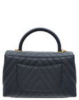 Chanel Navy Blue Chevron Coco Handle Large Bag