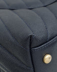 Chanel Navy Blue Chevron Coco Handle Large Bag