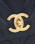 Chanel Navy Blue Chevron Coco Handle Large Bag