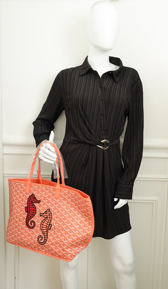 Goyardine Coral Ltd. Ed. Reversible Embroidered Seahorse Anjou PM Bag