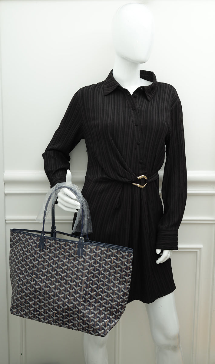 Goyard Navy Blue Goyardine Saint Louis PM Bag