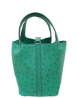 Hermes Vert Vertigo Ostrich Picotin Lock 18 Bag