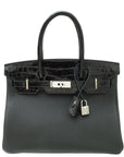 Hermes Noir Shiny Niloticus Crocodile Birkin 30 Touch Tog Bag