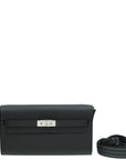 Hermes Noir Classique Kelly To Go Wallet W/ Maxi Quadrille Strap