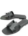 Hermes Noir Oran Sandals 37
