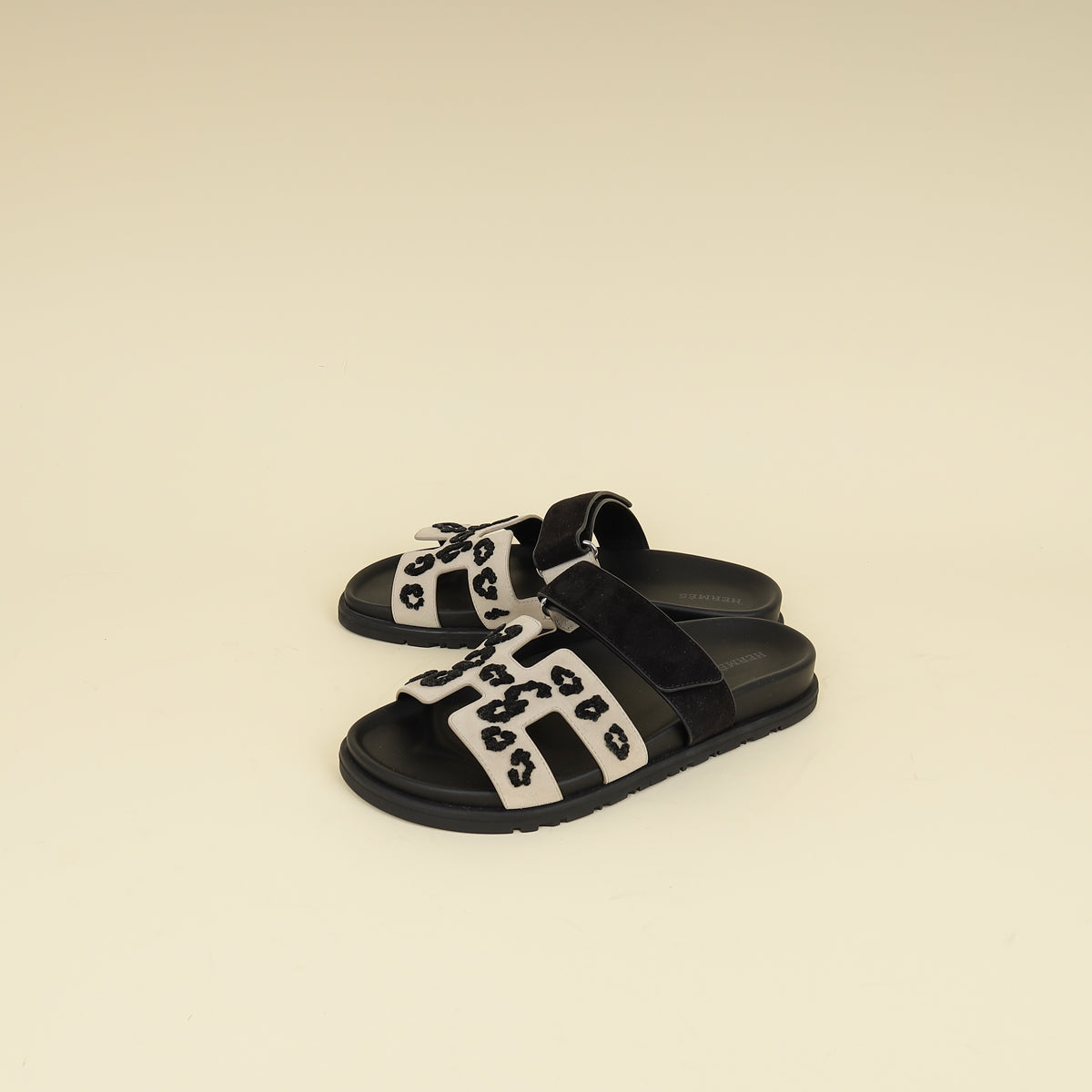 Hermes Bicolor Tufted Leopard Chypre Sandals 37-Hermes-THE CLOSET