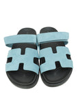 Hermes Bleu Mineral Chypre Suede Goatskin Sandal 38